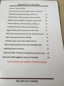 Soju Girl Two for One Tuesday menu